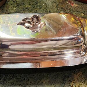 Vintage Silverplate Butter Dish w/ Glass Insert & Floral Lid